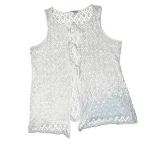 Vintage Heather collection white cotton Eyelet boho tie  coverup/cardigan sz Lg